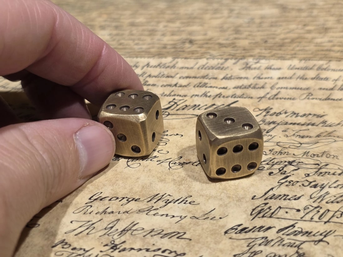 (2) 5/8" Solid Heavy Brass Metal Dice - 5