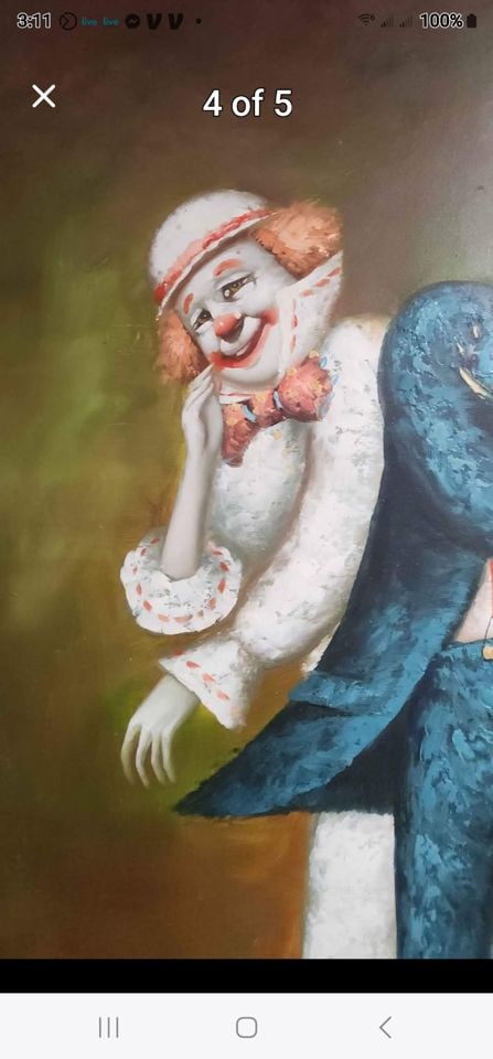 Send in the Clowns fantastic signed artwork mid-century original oil painting.. Do you hear the - 5