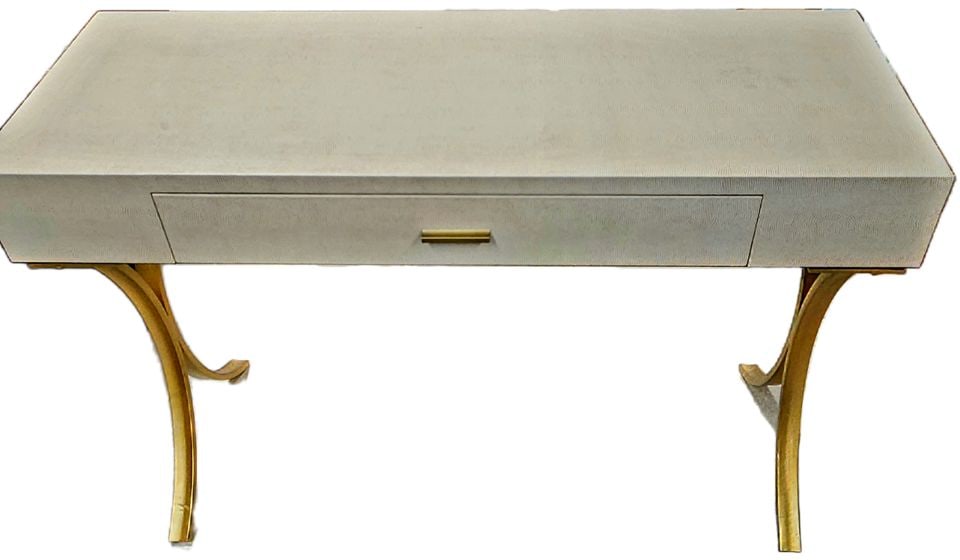 Elegant Modern 5th Avenue Vanity, Desk or Console w/ Faux Snake Skin & Gold Legs. 43.5Wx16.5Dx30.5H - 2