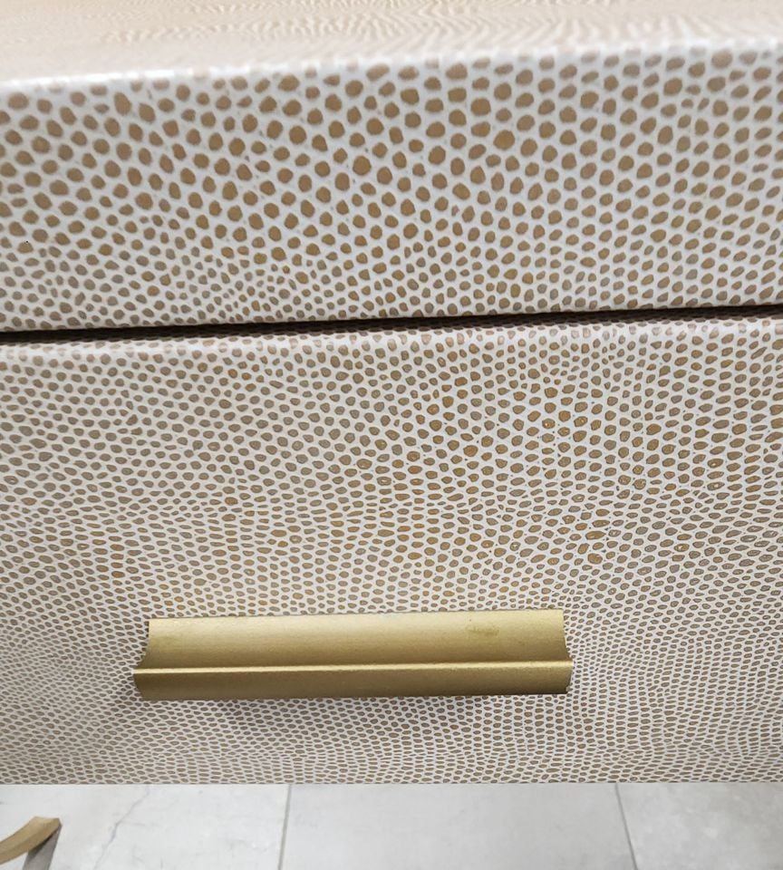 Elegant Modern 5th Avenue Vanity, Desk or Console w/ Faux Snake Skin & Gold Legs. 43.5Wx16.5Dx30.5H - 4