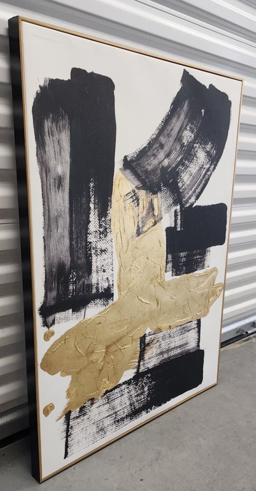 Powerful abstract giclee on canvas characterized by broad gold & black impasto brush strokes. 36x40 - 2
