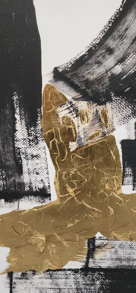 Powerful abstract giclee on canvas characterized by broad gold & black impasto brush strokes. 36x40 - 3