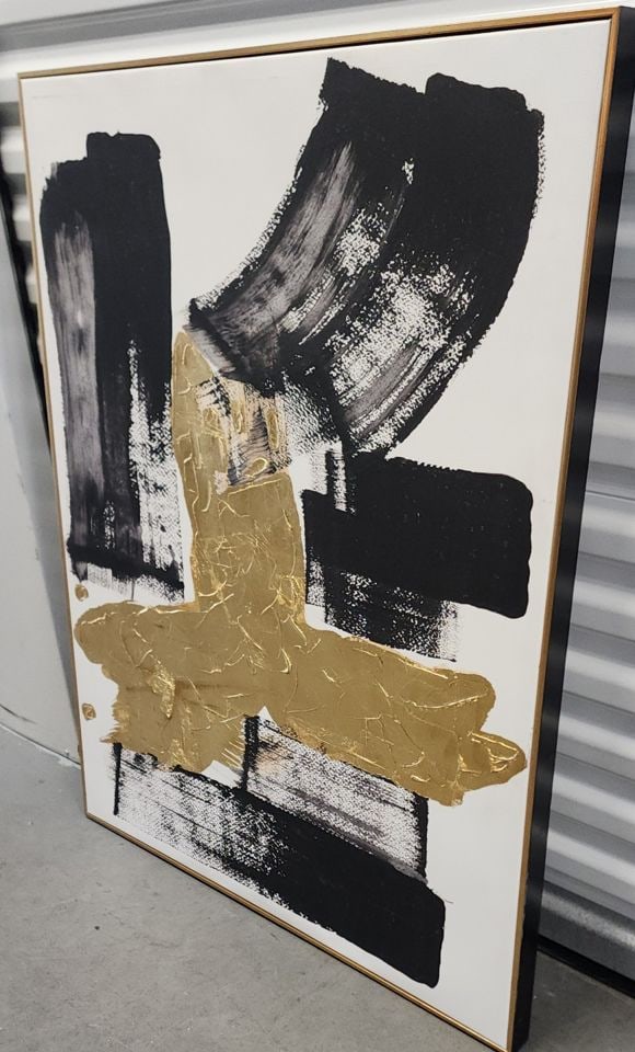 Powerful abstract giclee on canvas characterized by broad gold & black impasto brush strokes. 36x40 - 4