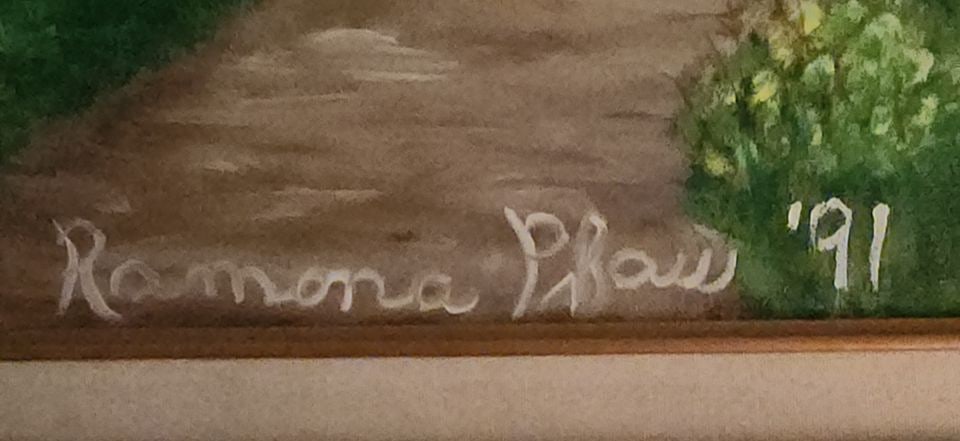 Vintage impressionist landscape oil painting w/ boldly colored imagery. Signed. Circa 1991 - 4