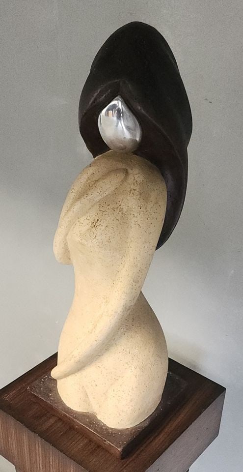 Rare vintage retro abstract hand-painted ceramic sculpture interpreting a female figure. 22h x 9 x 9 - 3