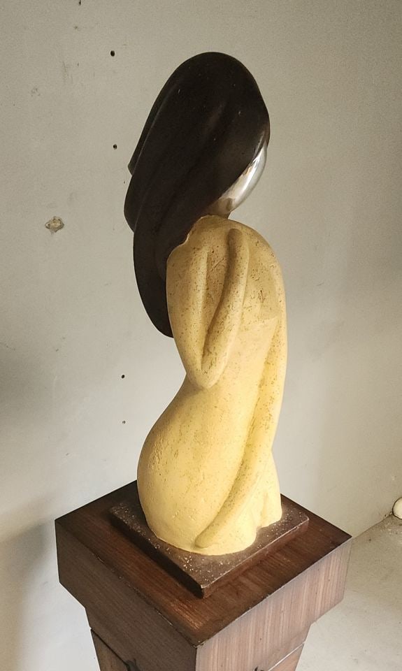 Rare vintage retro abstract hand-painted ceramic sculpture interpreting a female figure. 22h x 9 x 9 - 4