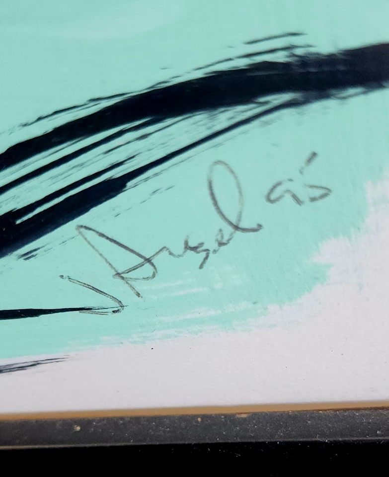 Between Whimsical & Pop Art is this vibrant abstract oil painting under glass. Signed 95". 30"x 30" - 2