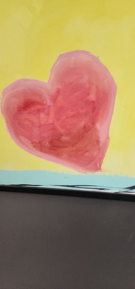 Between Whimsical & Pop Art is this vibrant abstract oil painting under glass. Signed 95". 30"x 30" - 3