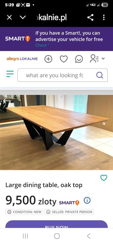 Skorpio custom made vintage modern steel & wood dining table w/ hi-design truncated geometric base. - 5