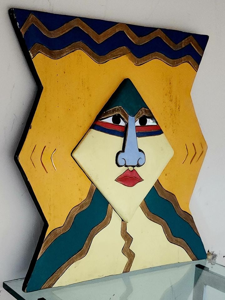 Rare Vintage Cubist wood & mixed-media wall sculpture by Joy Richardson, titled "The Spirit of a - 2