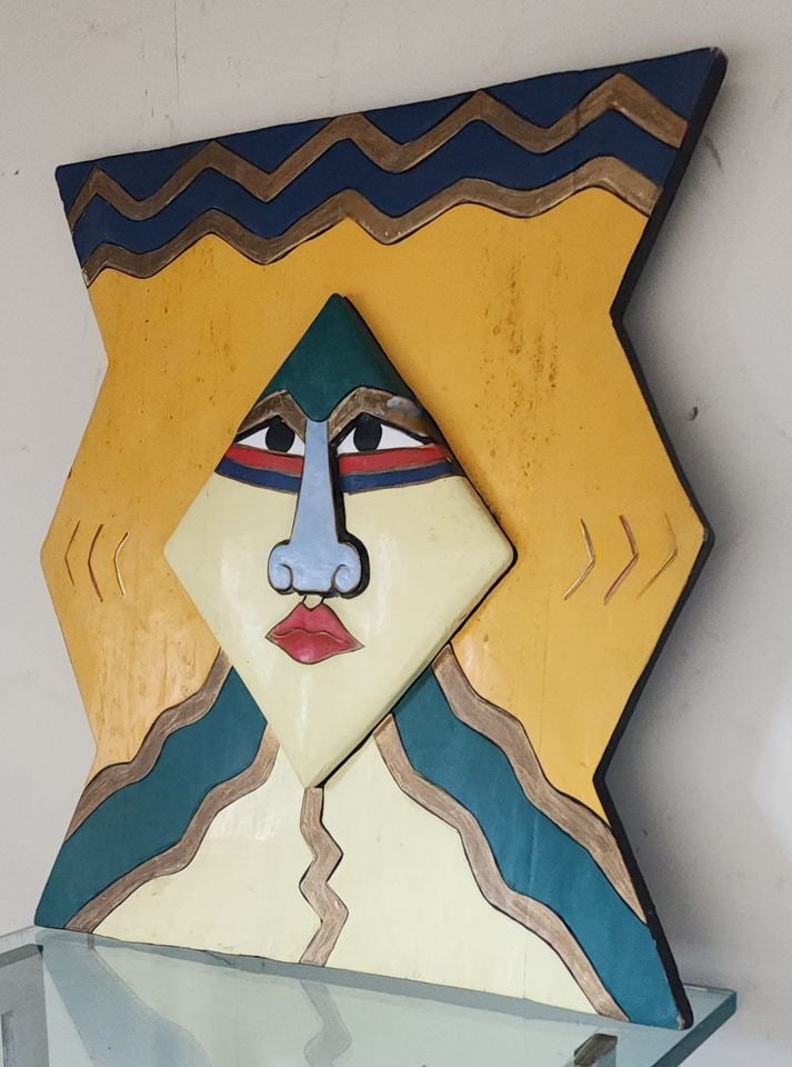 Rare Vintage Cubist wood & mixed-media wall sculpture by Joy Richardson, titled "The Spirit of a - 3