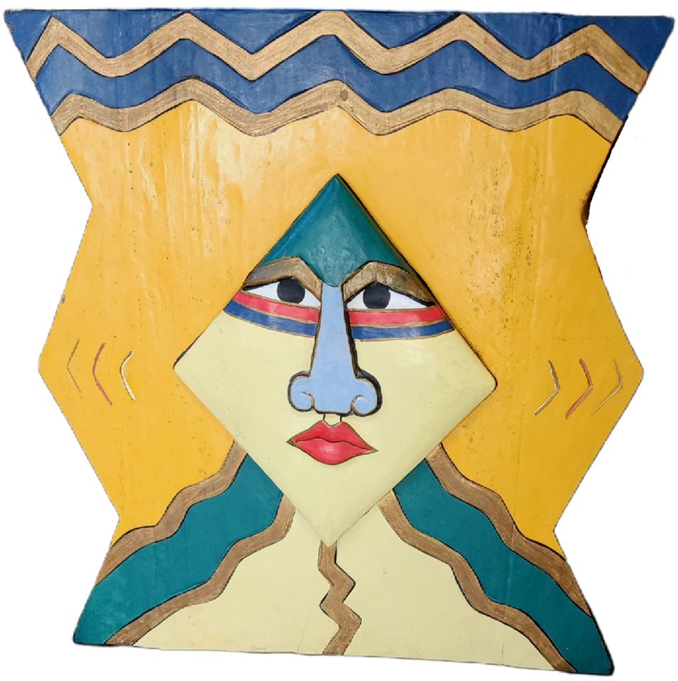 Rare Vintage Cubist wood & mixed-media wall sculpture by Joy Richardson, titled "The Spirit of a - 4