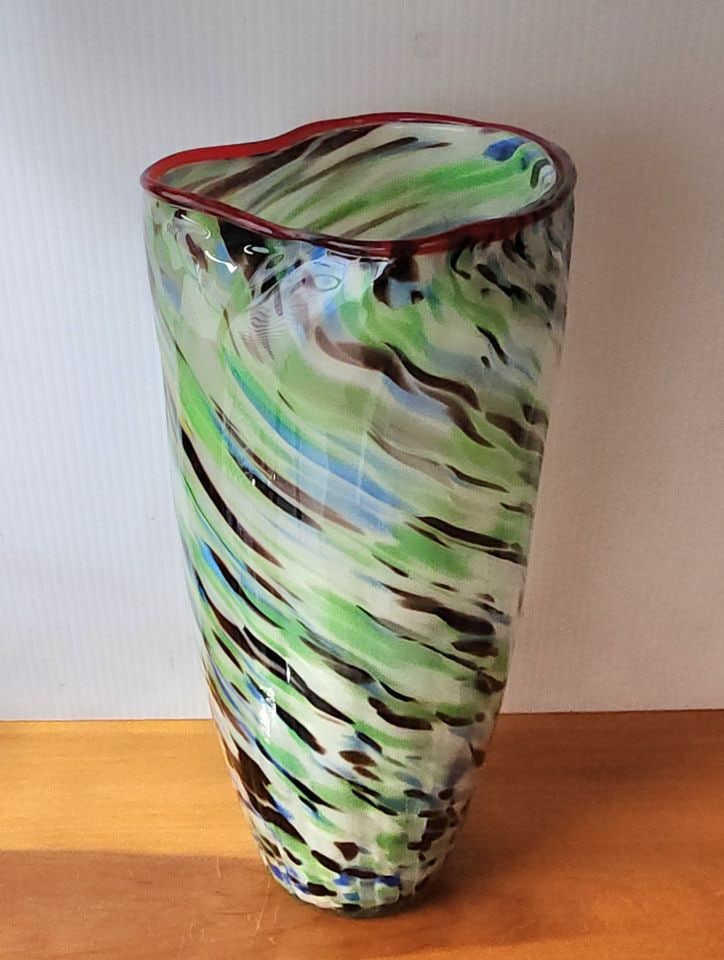 Tall vintage Murano Style multi-color beautifully designed art glass vase. 18 x 5 (1 of 3)