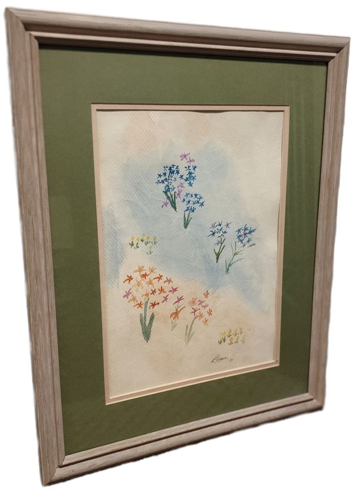 Vintage original signed watercolor of wildflowers... on paper beautifully framed under glass - 2