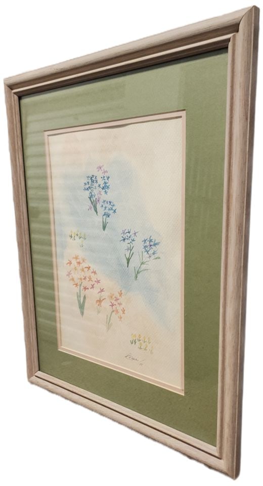 Vintage original signed watercolor of wildflowers... on paper beautifully framed under glass - 3