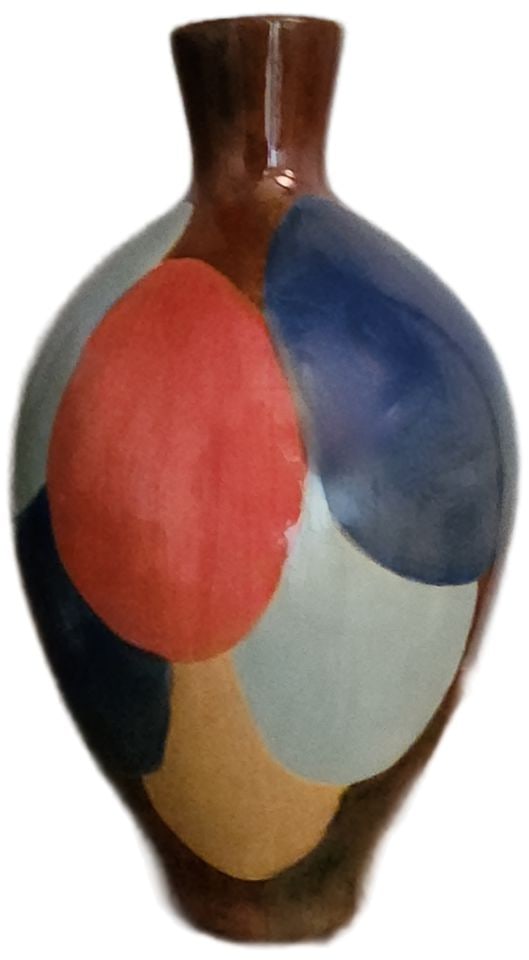 Distinctive mid-century ceramic art bottle vase w/ bold abstract design (1 of 4)