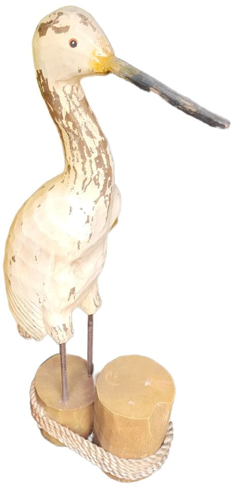 Wonderful wood carved of a crane or heron perched on a roped footing (1 of 3)
