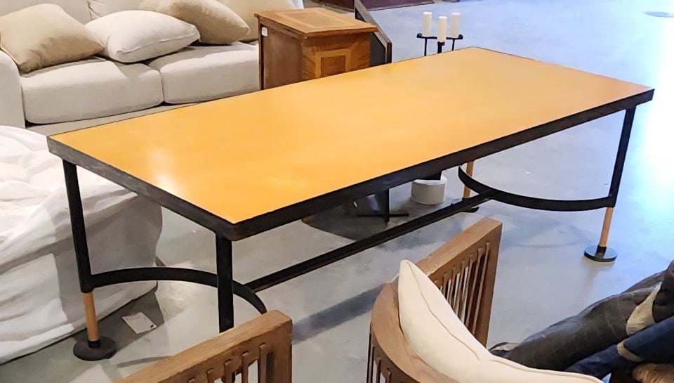 Rare 80s Scandinavian modern industrial iron/wood dining table attribution Jonas Bohlin for Kä (1 of 7)