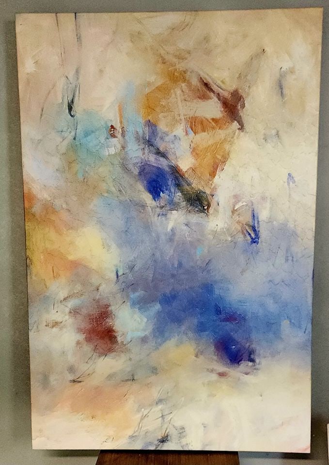 Modernist abstract giclee oil painting w/ rich textured impasto style. Facsimile Signed. (1 of 2)