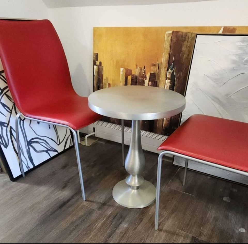 Pair of hi-design contemporary modern naugahyde metal side chairs - 2