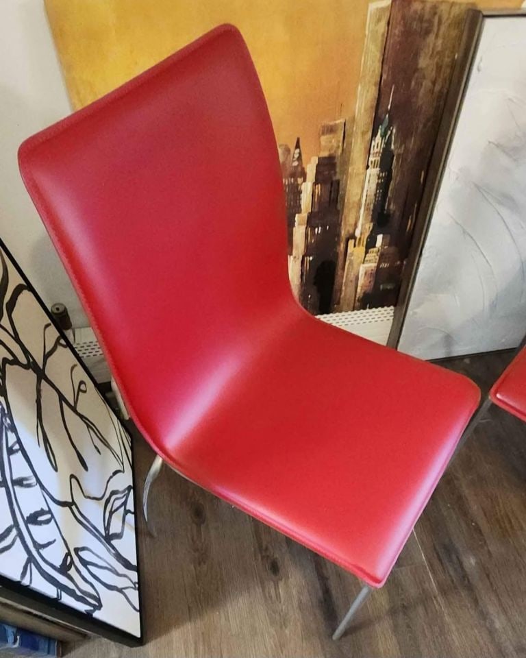 Pair of hi-design contemporary modern naugahyde metal side chairs - 3