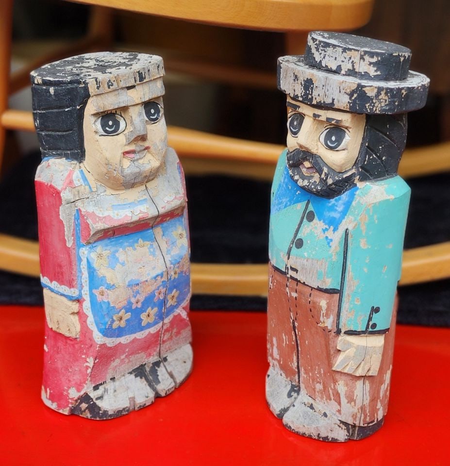 Judaica Art • Pair of incredible Vintage hand-painted folk art wooden carved Hasidic figures (1 of 6)