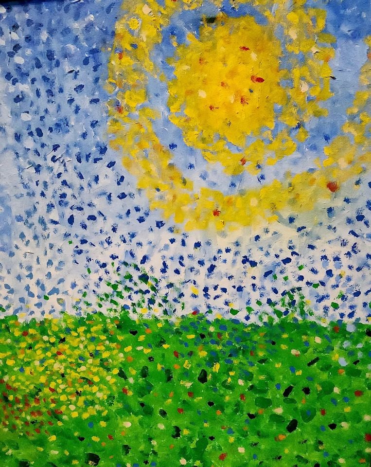 Postmodern impressionist landscape oil painting using pointillism to create vibrant surreal imagery - 3
