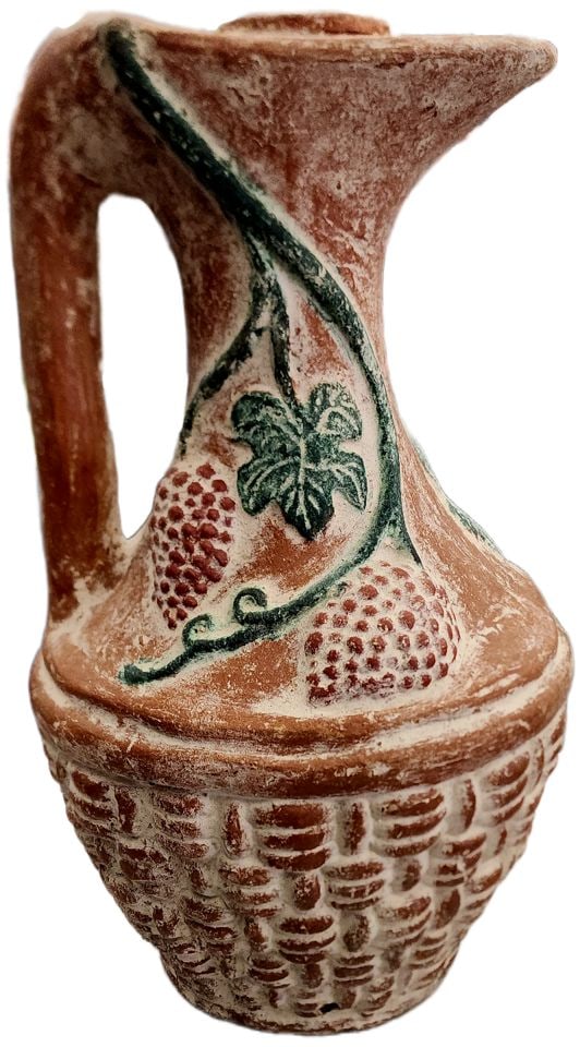 Monumental vintage European terracotta hand-painted vessel w/ vineyard-themed imagery. 24h x 15diam. - 2