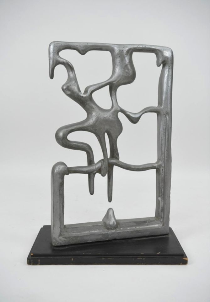 Sienec Brennan Mid-Century abstract surrealist aluminum sculpture. Circa '69 H33.5"x W24"x D12" - 2