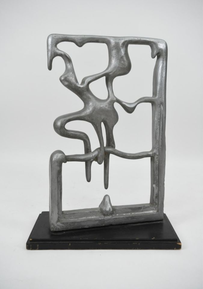 Sienec Brennan Mid-Century abstract surrealist aluminum sculpture. Circa '69 H33.5"x W24"x D12" - 4