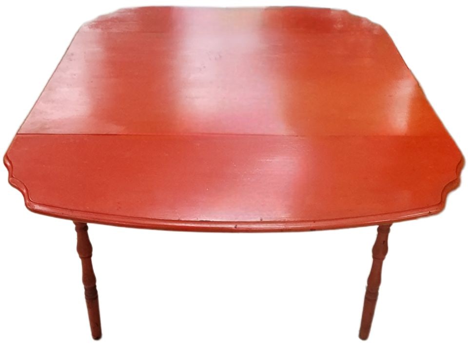 Antique country drop leaf dining table hand-painted red. Perfect for any rustic or Farmhouse decor. - 7