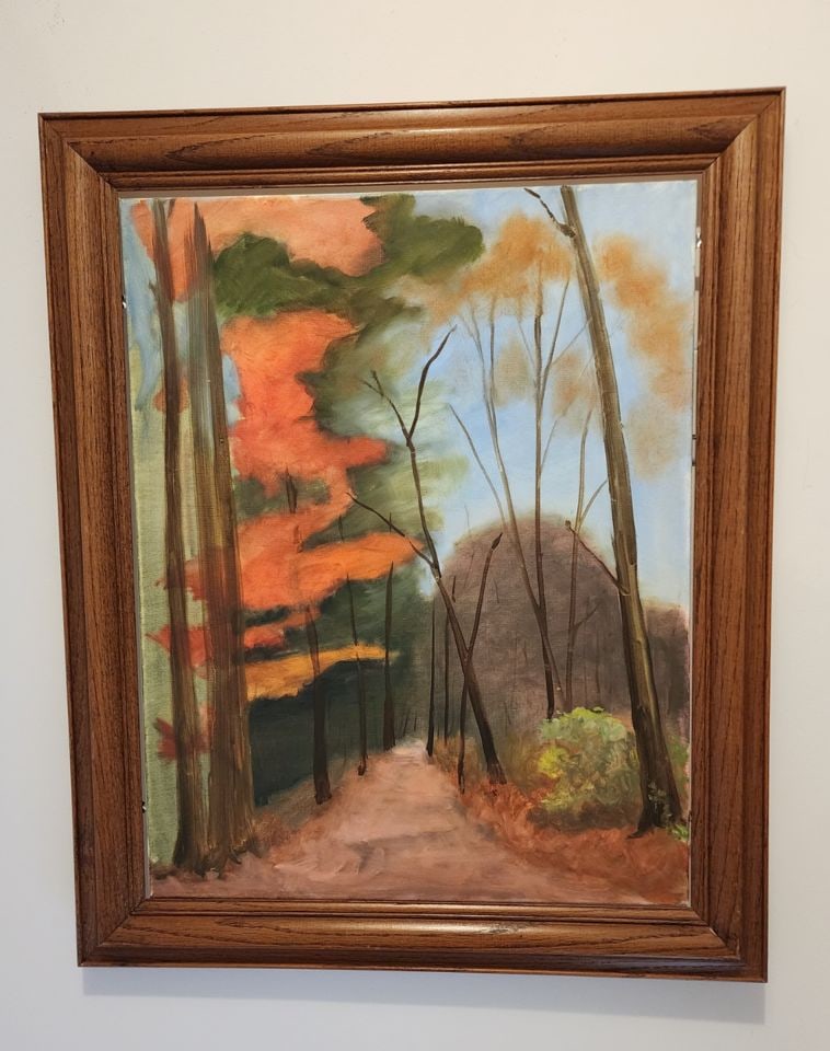 Vintage richly colored mid-century impressionist landscape oil painting, unsigned (1 of 2)