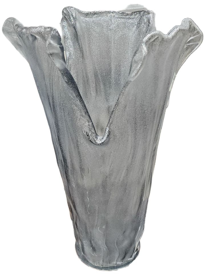 Tall Murano style silver gray frosted sculptural 20"×11d glass vase making strong artistic (1 of 1)