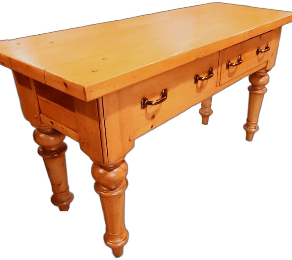 Magnificent Late 20th Century Solid English Pine Large-Scale Harvest Console Table w/ 3-Drawers - 2