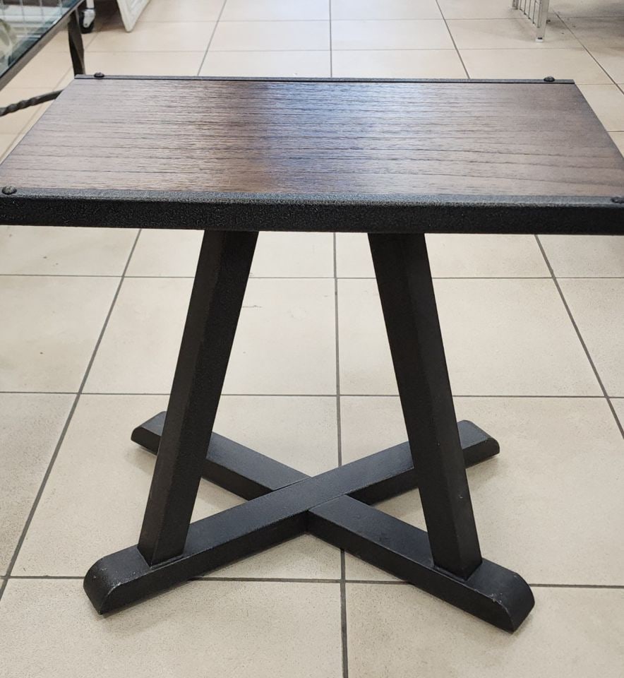 Really cool iron & wood industrial rustic side table. Great for modern farmhouse or country decor. - 2