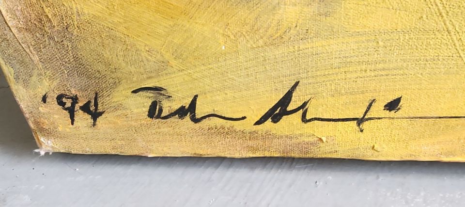 Large dramatic abstract oil painting w/ rich textured impasto imagery.. Signed. Circa '94. 48"x 72" - 2