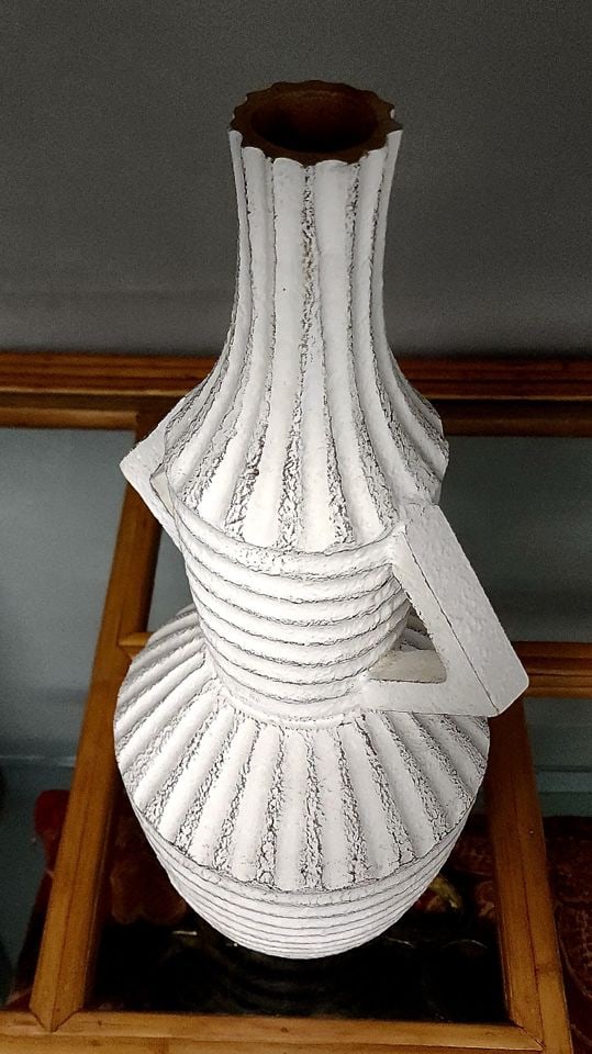 Artful Postmodern painted wood sculpture vase depicting female figure (1 of 5)