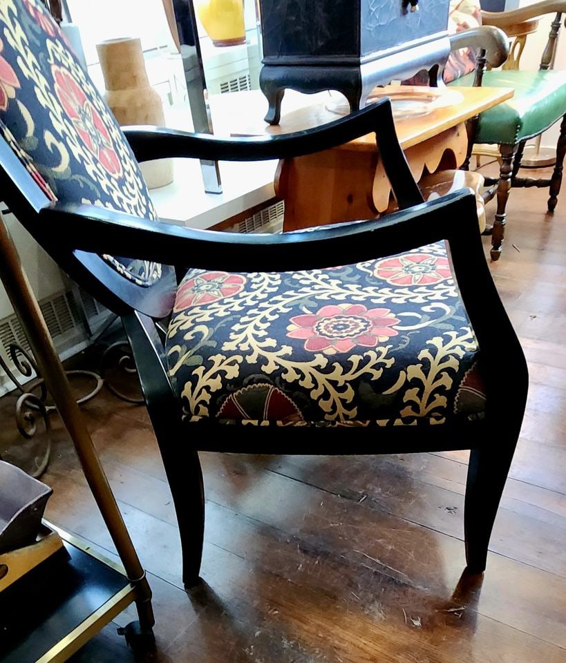 Oversize modern version of classic Queen Anne side chair w/ bold contemporary pattern - 2