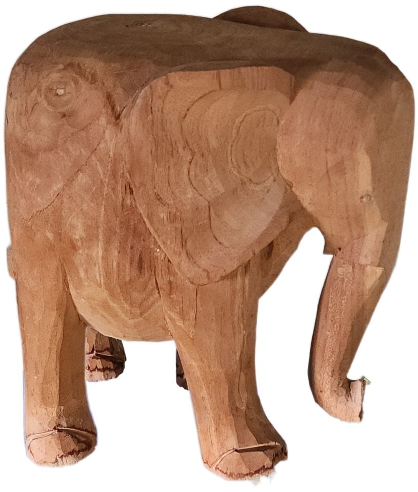 Imposing Mid-Century Solid Wood Hand-Carved Elephant Sculpture. Heavy 9"x 7"x 11" high - 7