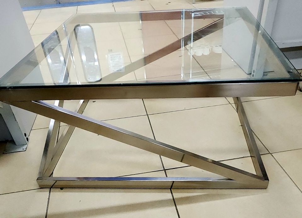 Vintage Signature Design Modern Brushed Nickel & Glass 36" Square Coffee Table by Ashley® - 4