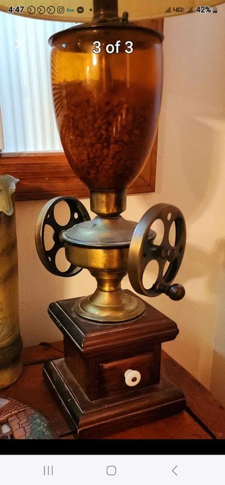 Coffee Anyone...Tall Vintage Antique Table Lamp made from Antique Coffee Grinder - 3