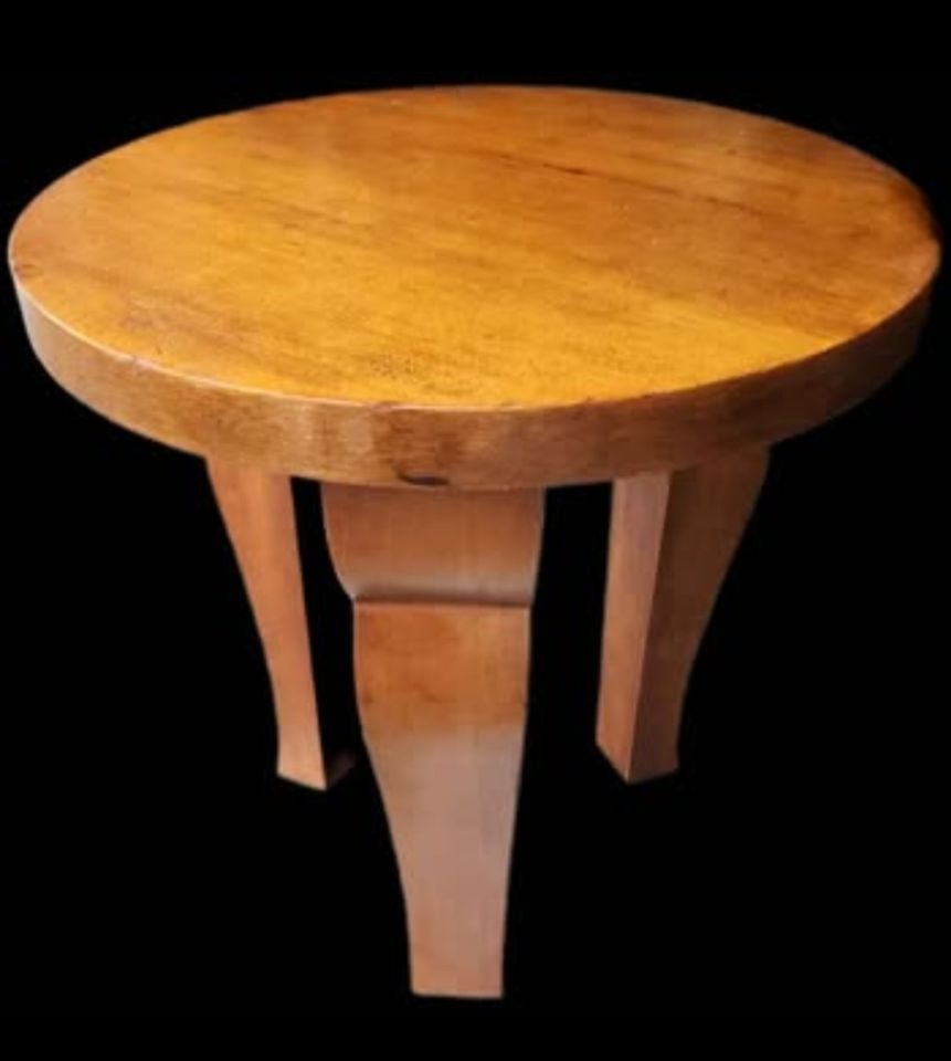 Vintage Bauhaus / Deco-Influenced round solid wood side table w/ bold sculptural design. - 2