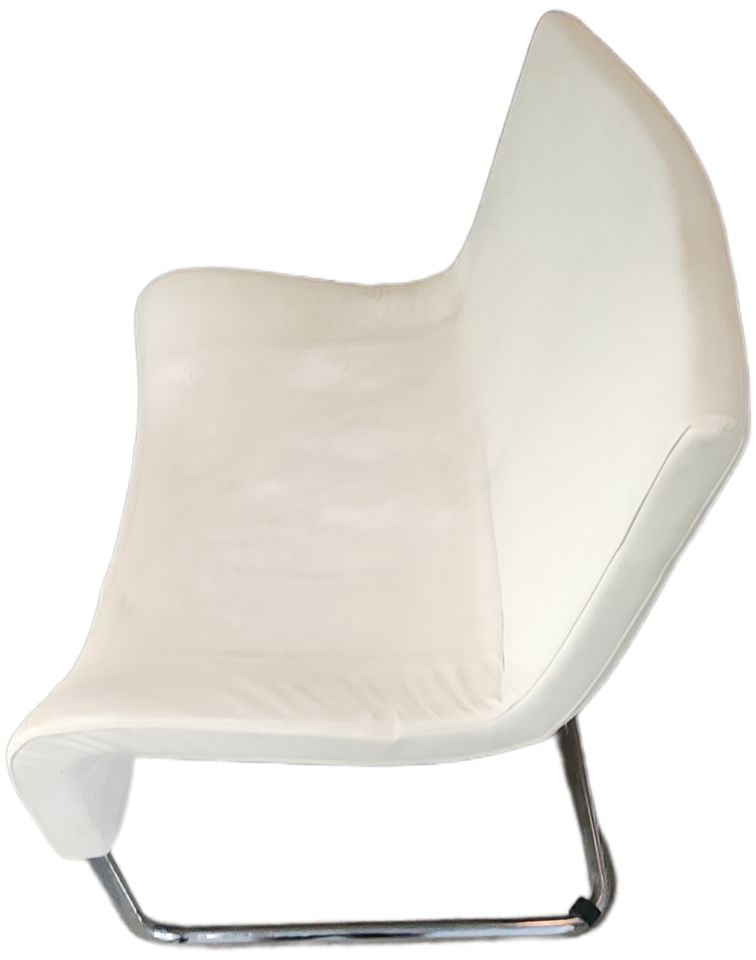 Vintage designer modern extra-wide upholstered side chair with chrome legs and naugahyde fabric. - 3