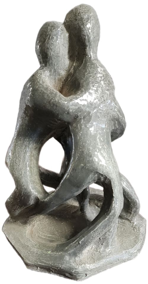 Vintage abstract ceramic ceramic sculpture depicting a warm embrace among three figures. 10h"x7d" - 2