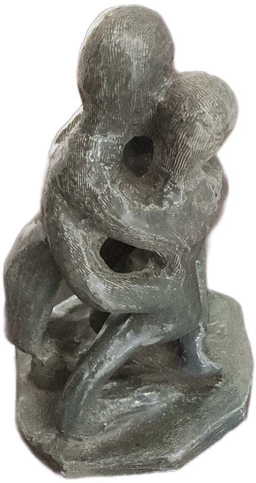 Vintage abstract ceramic ceramic sculpture depicting a warm embrace among three figures. 10h"x7d" - 3