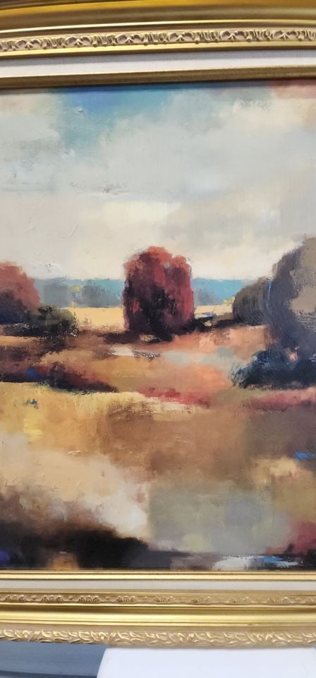 Bold 30x40 vintage impressionist landscape oil painting w/ vibrant colors & texture in guilded frame - 2