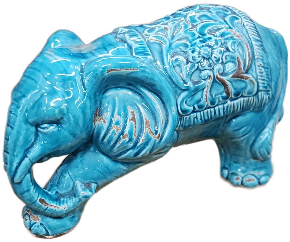Large vintage Chinese glazed ceramic elephant sculpture symbolizing good fortune and prosperity. (1 of 2)