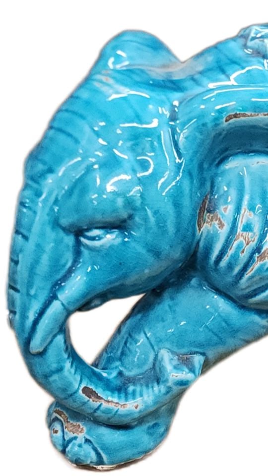 Large vintage Chinese glazed ceramic elephant sculpture symbolizing good fortune and prosperity. - 2