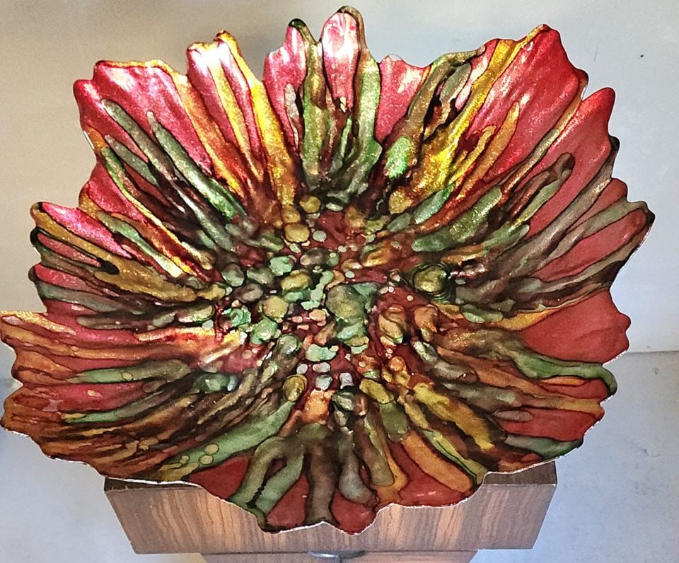 Vintage modernist sculptural art glass bowl w/ with vibrant colors and rich texture, - 3