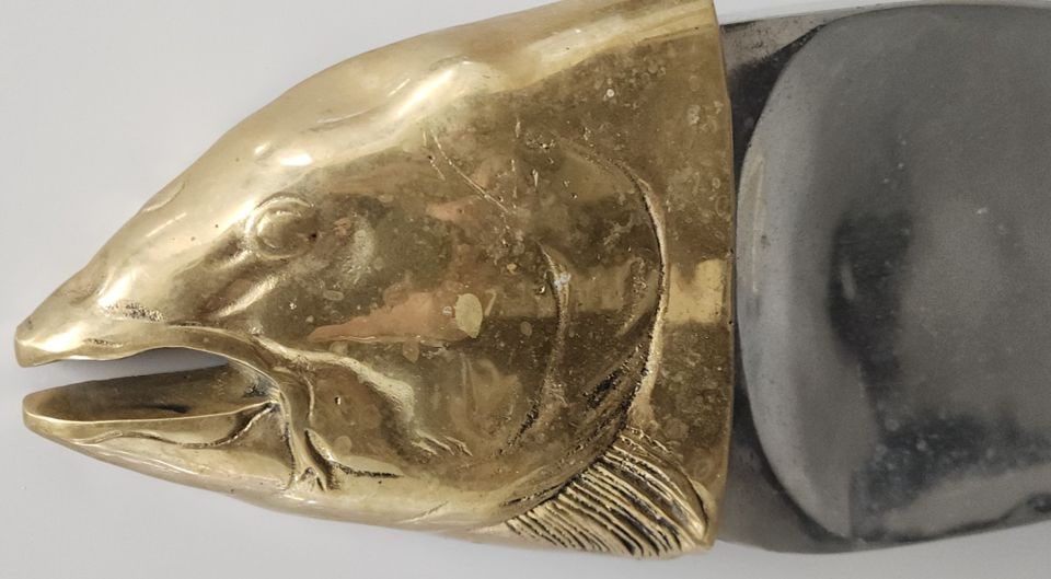 Vintage Mid-Century Heavy Italian Brass Cast Aluminum Fish Sculptural Platter/Art Centerpiece. 36x10 - 2